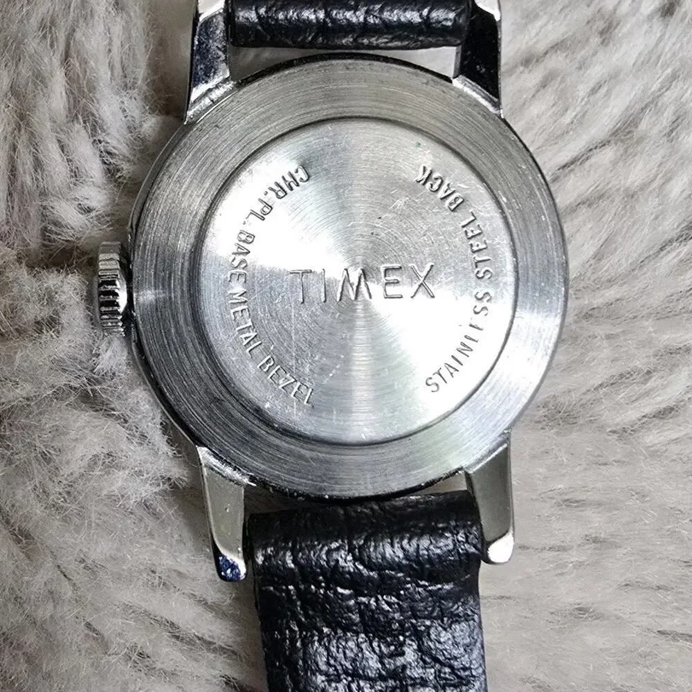 Vintage Timex Women's Wristwatch White Dial Black Leather Band Working